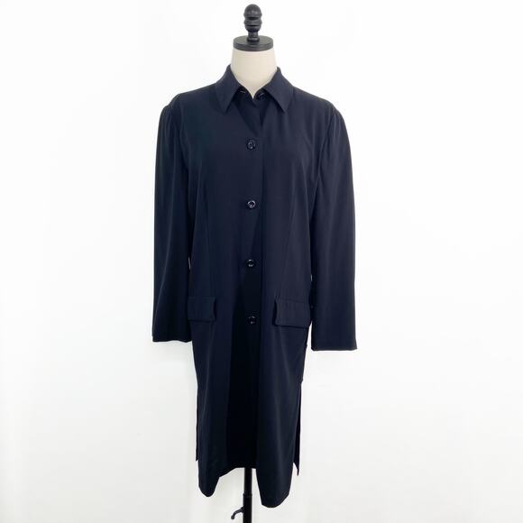 MaxMara Longline Coat Navy Blue Wool Blazer Classic Career Minimalist Size 12 - Picture 16 of 16